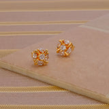 Cubic Zirconia Gemstone Earring Tiny Gold Plated Floral Studs