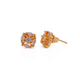 Cubic Zirconia Gemstone Earring Tiny Gold Plated Floral Studs