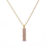 Cubic Zirconia Oval Gemstones Gold - Plated Bar Pendant Necklace