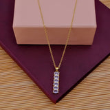 Cubic Zirconia Oval Gemstones Gold - Plated Bar Pendant Necklace