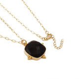 Cushion Cut Black Onyx Pendant Necklace, Gold Plated Link Chain 5414