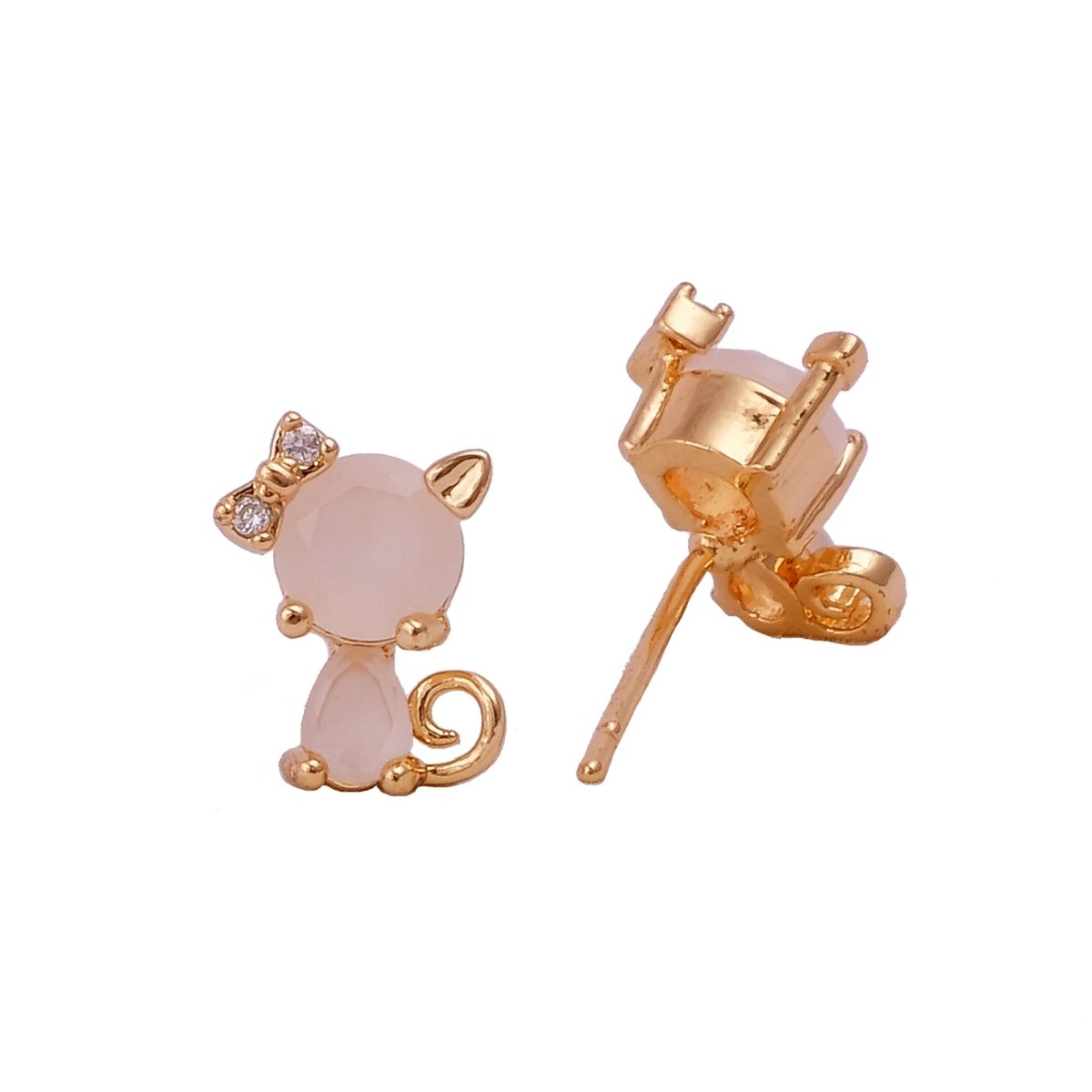 Cute Cat Stud Earrings White Moonstone Stud Earings Gold Plated Jewelry For Kids