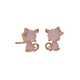 Cute Cat Stud Earrings White Moonstone Stud Earings Gold Plated Jewelry For Kids