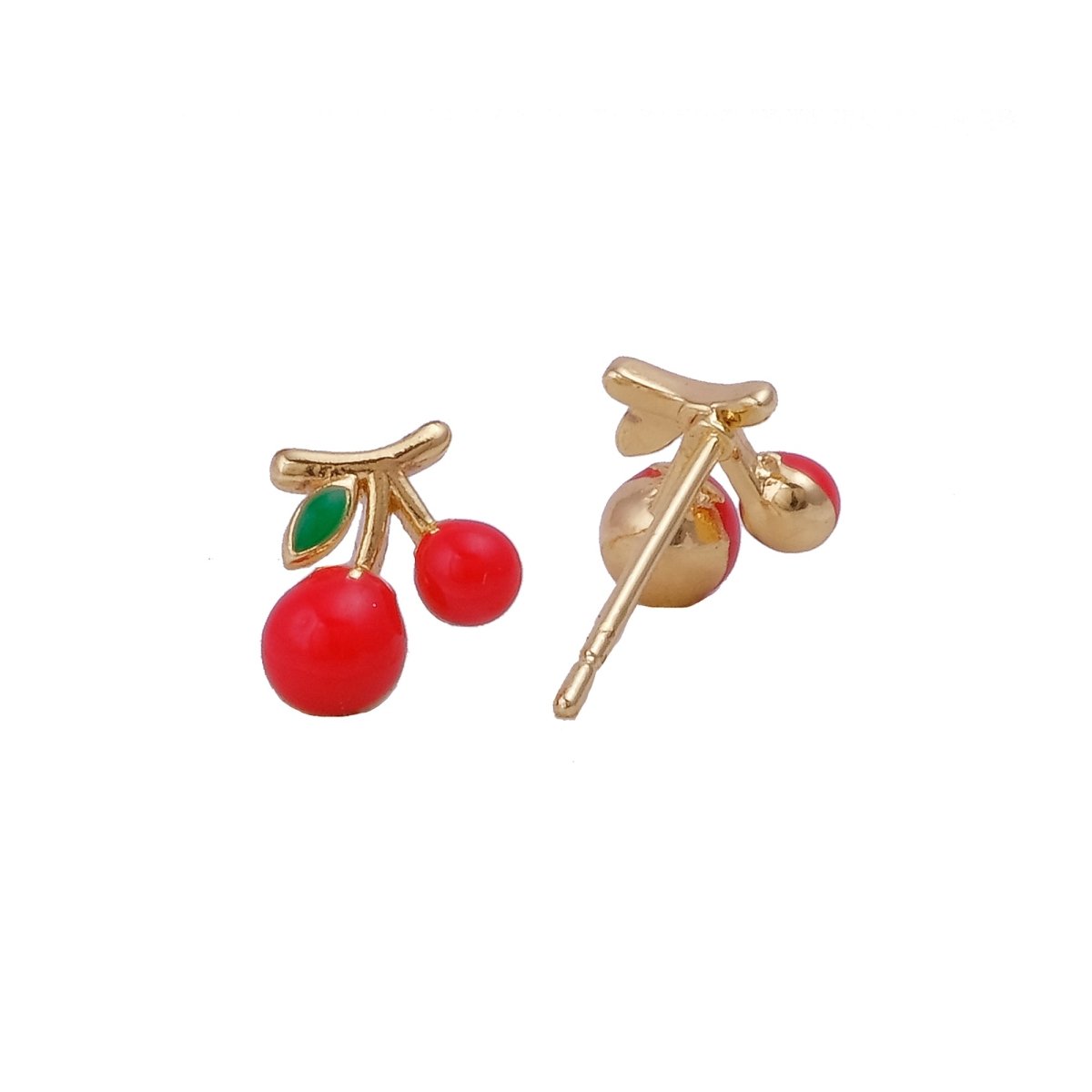 Cute Tiny Cherry Stud Earrings Enamel Gold Plated Jewelry For Kids