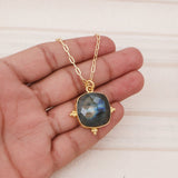 Dainty Labradorite Gemstone Pendant Necklace, Gold Plated Link Chain Necklace 5414