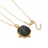Dainty Labradorite Gemstone Pendant Necklace, Gold Plated Link Chain Necklace 5414