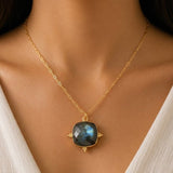 Dainty Labradorite Gemstone Pendant Necklace, Gold Plated Link Chain Necklace 5414