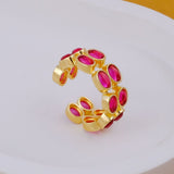 Dainty Oval Shape Pink Tourmaline Band Ring, 18K Gold Plated Adjustable Jewelry CR - 1028