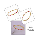 Dainty Pink Fuchsia Stacking Bangle, Bamboo Style Gold Plated Brass Jewelry Cb - 1001