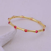 Dainty Pink Fuchsia Stacking Bangle, Bamboo Style Gold Plated Brass Jewelry Cb-1001 Pink Fuchsia