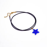 Dainty Starfish Pendant Necklace on Black Cord, Summer Beach Jewelry for Her 5252 Blue