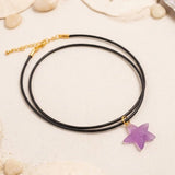 Dainty Starfish Pendant Necklace on Black Cord, Summer Beach Jewelry for Her 5252 Pink