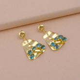 Dainty Topaz Drop Earrings, Hammered Texture Prong Set Gemstone Dangle Drop Pairs, Fancy Shape Gold Plated Dangling Jewelry, Women Jewelry. S