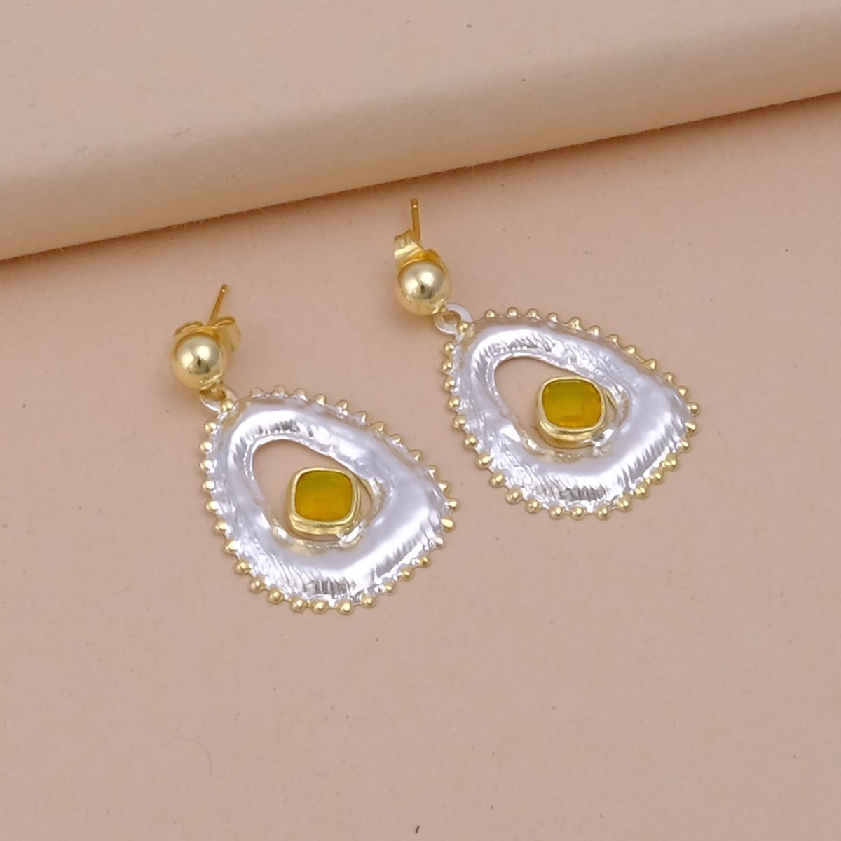 Dangle Drop Earrings- Silver Plated Faceted Cut Chalcedony Gemstone Earrings-Push Back Studs Earrings -Fancy Leafe Statement Earrings, Gift For Her. S