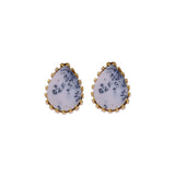 Dendrite Opal Stud Earring Gold Plated Prong Setting Gemstone Handmade Earring