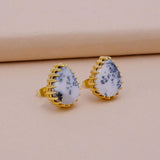 Dendrite Opal Stud Earring Gold Plated Prong Setting Gemstone Handmade Earring Dendrite Opal