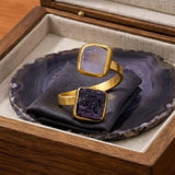 Double Square Stone Gemstone Open Ring, Gold Plated Bypass Ring 5295