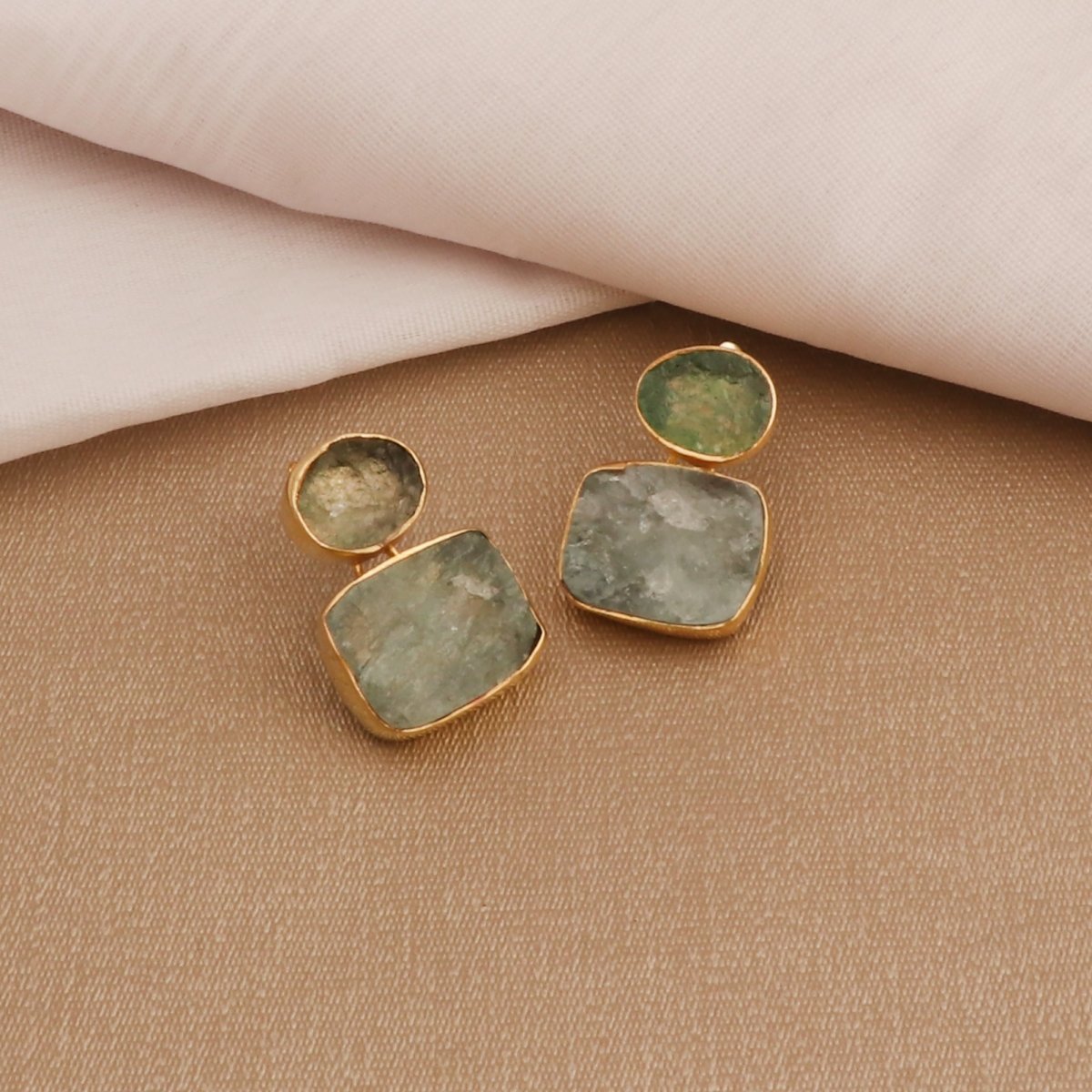 Double Stone Strawberry Quartz Gemstone Statement Earrings, Bezel Set Jewelry 5027