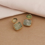 Double Stone Strawberry Quartz Gemstone Statement Earrings, Bezel Set Jewelry 5027