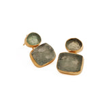 Double Stone Strawberry Quartz Gemstone Statement Earrings, Bezel Set Jewelry 5027
