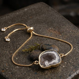Natural Grey Geode Druzy Adjustable Chain Bracelet | Gold Box Chain Slider 5370