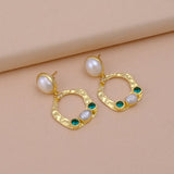 Elegant Baroque Pearl And Apatite Stud Earrings – Handmade Gold Studs with Dangling Pearls, Classic Pearl Birthstone Jewelry, S