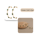 Elegant Cats Eye Open Hoop Earrings, Gold Plated Bezel Set Jewelry CE-1029 Green Cat's Eye