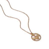 Elegant Gold Owl Pendant Necklace with Gemstone Accents – Unique Bird Jewelry, Circle Medallion, Dainty Statement Gift for Her.