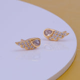 Elegant Gold Plated Wing Design Teardrop CZ Stud Earring Jewelry