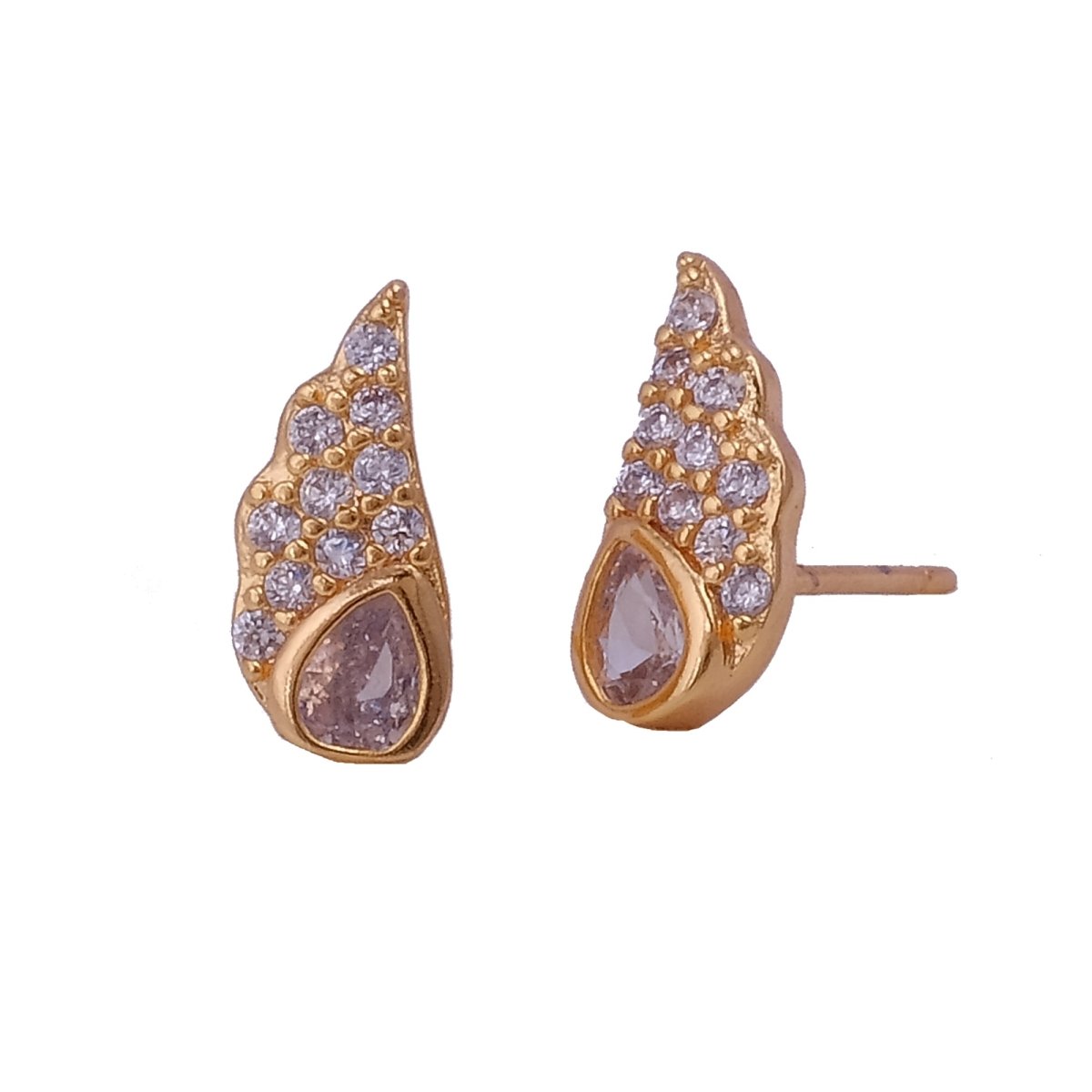 Elegant Gold Plated Wing Design Teardrop CZ Stud Earring Jewelry
