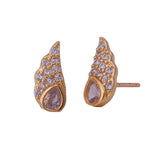 Elegant Gold Plated Wing Design Teardrop CZ Stud Earring Jewelry