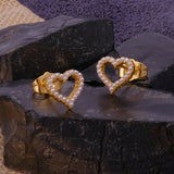 Elegant Pearl Beaded Heart Stud Earrings Gold Plated Stud