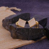 Elegant Pearl Gold Earrings Pearl Cluster Square Stud Earrings