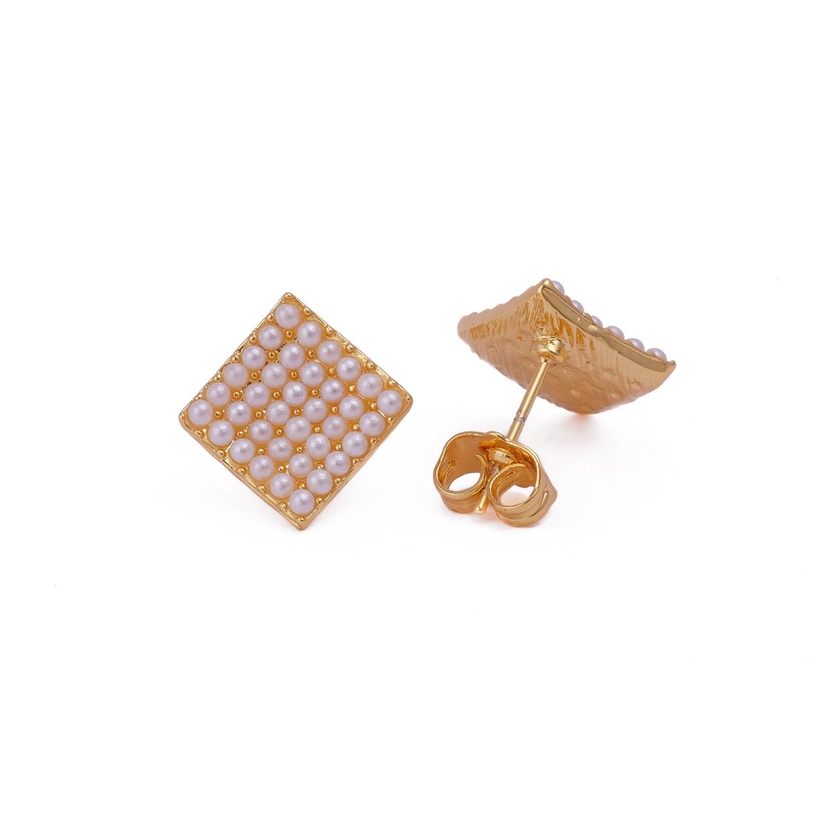 Elegant Pearl Gold Earrings Pearl Cluster Square Stud Earrings
