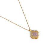 Elegant Pink Quartz CZ Pendant Necklace Gold - Plated Floral Design Dainty Statement Jewelry