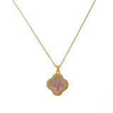 Elegant Pink Quartz CZ Pendant Necklace Gold - Plated Floral Design Dainty Statement Jewelry