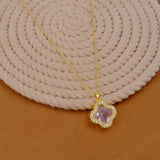 Elegant Pink Quartz CZ Pendant Necklace Gold - Plated Floral Design Dainty Statement Jewelry