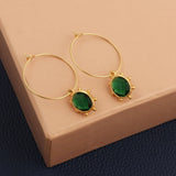 Emerald Faceted Gemstone Hoop Earrings, Gold Plated Drop Hoops 5275