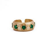 Emerald Quartz Ring Gold Plated Prong Setting Gemstone Adjustable Open Band Ring