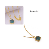 Emerald Raw Gemstone Pendants, Cushion Shape Gold Plated Charm Necklace CN - 1002