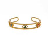 Enamel Evil Eye Bangle Double Line Adjustable Bangle Gold Plated Jewelry