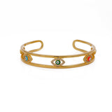 Enamel Evil Eye Bangle Double Line Adjustable Bangle Gold Plated Jewelry
