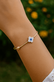 Enameled Evil Eye Flower Bangle Adjustable Gold Plated Jewelry