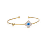 Enameled Evil Eye Flower Bangle Adjustable Gold Plated Jewelry