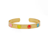 Enameled Smiley Gold Plated Bangle Aesthetic Adjustable Jewelry