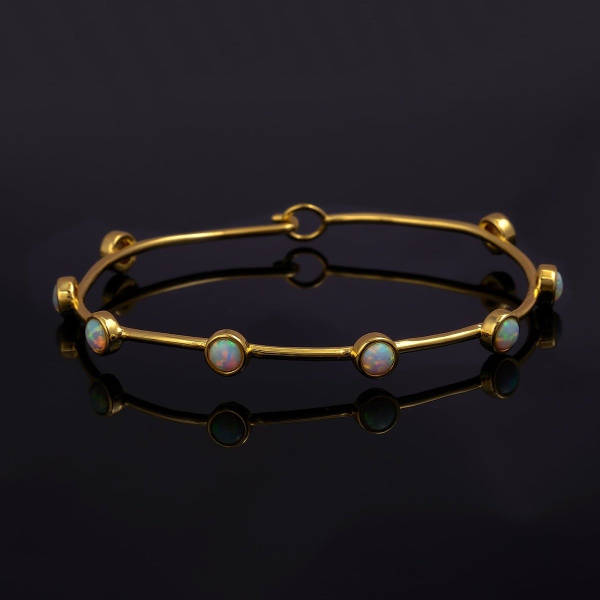 Ethiopian Opal Gold - Plated Bangle | Dainty Bezel Station Bangle CB - 1002