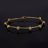 Ethiopian Opal Gold-Plated Bangle | Dainty Bezel Station Bangle CB-1002 Ethiopian Opal