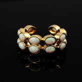 Ethiopian Opal Oval Open Cuff Ring, Adjustable Gold Plated Jewelry CE-1028 Ethiopian Opal