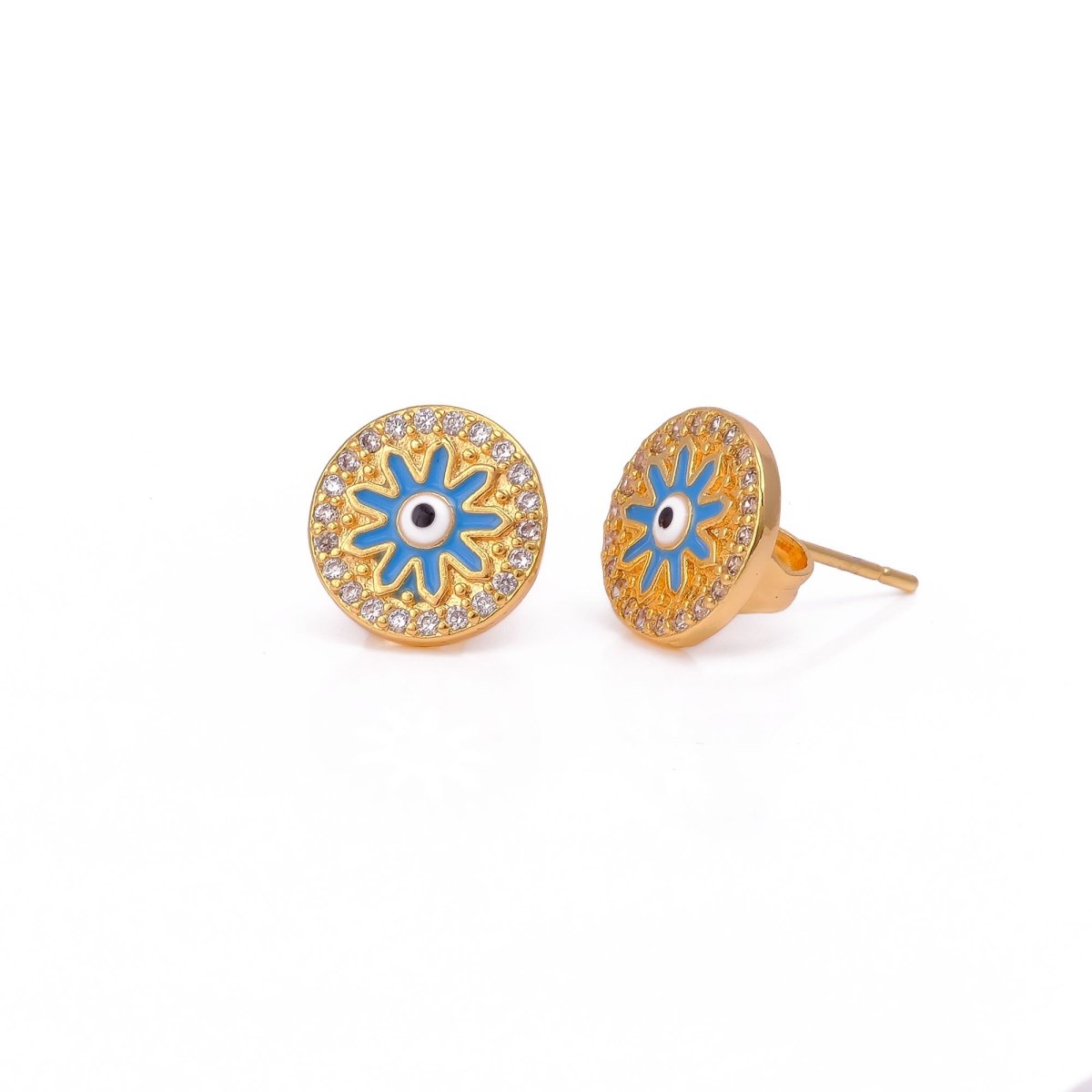 Evil Eye Earrings Trendy Round Gold Plated Studs Everyday Earring