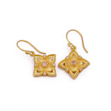 Faceted Blue Turquoise Round Shape Floral Drop Earrings, Gold Plated Hook Earrings 5383